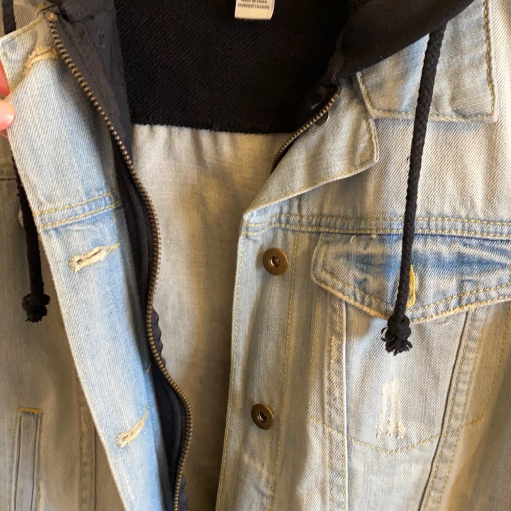 F21 Premium Denim Hooded Zip up Denim Vest - Picture 5 of 7